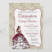 Bourgogne Quinceañera jurk uitnodiging (Voorkant / Achterkant)