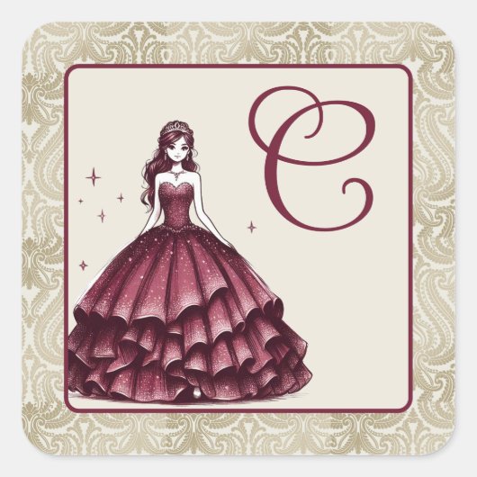 Bourgogne Quinceañera jurk Vierkante Sticker (Voorkant)