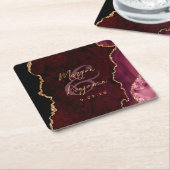 Bourgogne Red Agate Gold Script Wedding Kartonnen Onderzetters (Schuin)