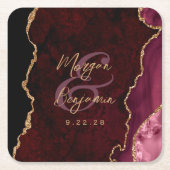 Bourgogne Red Agate Gold Script Wedding Kartonnen Onderzetters (Voorkant)