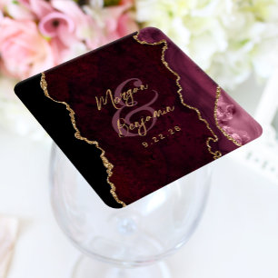 Bourgogne Red Agate Gold Script Wedding Kartonnen Onderzetters