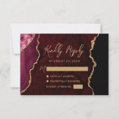 Bourgogne Red Agate Gold Script Wedding RSVP Kaartje (Voorkant)