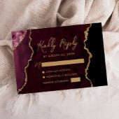 Bourgogne Red Agate Gold Script Wedding RSVP Kaartje