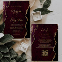 Bourgogne Red Agate Script QR Code Wedding