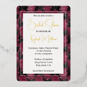 Bourgogne Red Black Floral Vrijgezellenfeest Folie Uitnodiging (Voorkant)