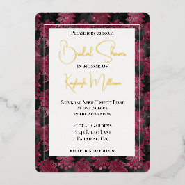 Bourgogne Red Black Floral Vrijgezellenfeest Folie Uitnodiging