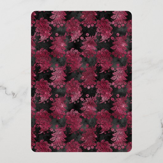 Bourgogne Red Black Floral Vrijgezellenfeest Folie Uitnodiging (Achterkant)