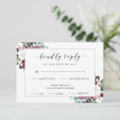 Bourgogne Red Blooms Boho Bruiloft RSVP Maaltijd K Kaartje (Staand voorkant)