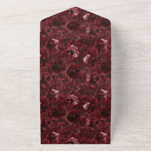 Bourgogne Red Blush Bloemen Huwelijk All In One Uitnodiging (Buitenkant)