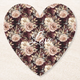 Bourgogne Red Blush Bloemen Huwelijk Kartonnen Onderzetters