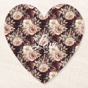 Bourgogne Red Blush Bloemen Huwelijk Kartonnen Onderzetters