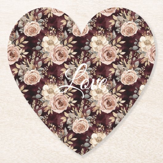 Bourgogne Red Blush Bloemen Huwelijk Kartonnen Onderzetters (Voorkant)