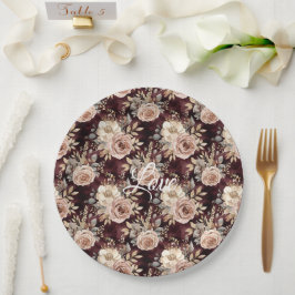 Bourgogne Red Blush Bloemen Huwelijk Papieren Bordje