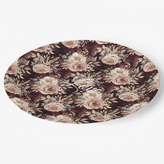 Bourgogne Red Blush Bloemen Huwelijk Papieren Bordje (Gekanteld)