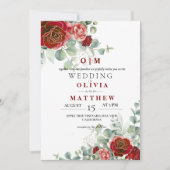 Bourgogne Red Blush Greenery Elegant Huwelijk Kaart (Voorkant)