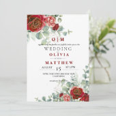 Bourgogne Red Blush Greenery Elegant Huwelijk Kaart (Staand voorkant)