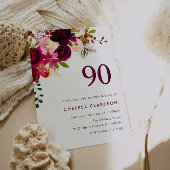Bourgogne Red Boho Floral 90ste verjaardagsfeest Kaart