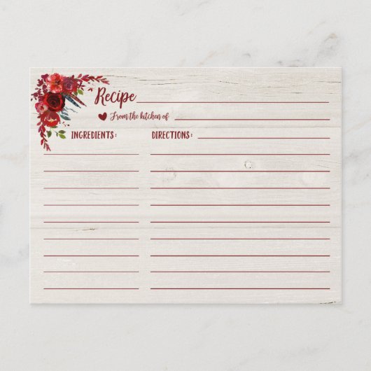 Bourgogne Red Boho Floral Vrijgezellenfeest Recept Briefkaart (Voorkant)