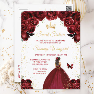Bourgogne Red Brunette Hair Princess Sweet Sixteen Briefkaart