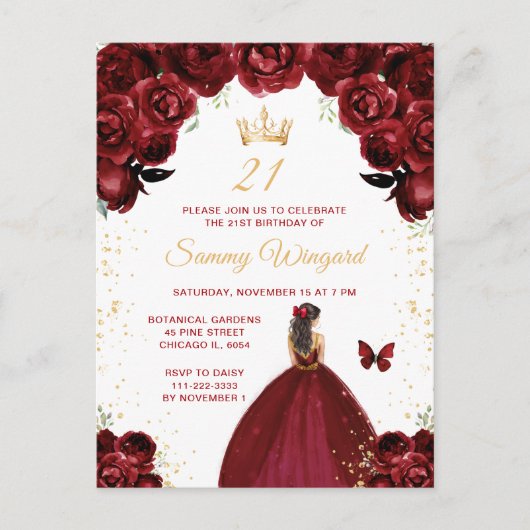 Bourgogne Red Brunette Hair Princess Verjaardagsfe Briefkaart (Voorkant)