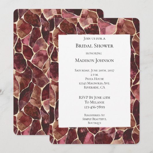 Bourgogne Red Chic Abstract Vrijgezellenfeest Kaart (Voorkant / Achterkant)