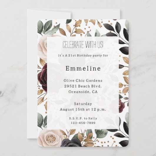 Bourgogne Red Cream Bloemen Verjaardag Kaart (Voorkant)