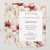 Bourgogne Red Cream Floral 50e verjaardag Kaart (Voorkant / Achterkant)