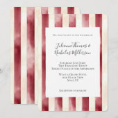 Bourgogne Red Cream Stripes bruiloft Kaart (Voorkant / Achterkant)