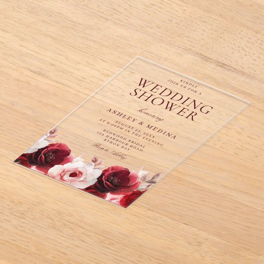 Bourgogne Red Elegance: Red Rose Wedding Shower Acryl Uitnodigingen (Laagn)