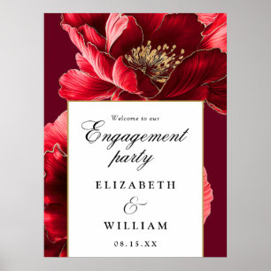 Bourgogne Red Floral Engagement Party Welkomstbord Poster