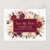 Bourgogne Red Floral Rustic Boho Save the Date Aankondigingskaart (Voorkant)