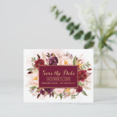 Bourgogne Red Floral Rustic Boho Save the Date Aankondigingskaart (Staand voorkant)