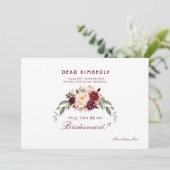 Bourgogne Red Floral wordt mijn bruidsmeisje Kaart (Staand voorkant)