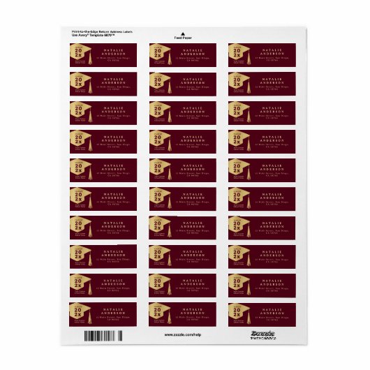 Bourgogne Red Gold Afstuderen Pet retouradres Etiket (Full Sheet)