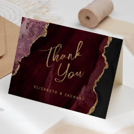 Bourgogne Red Gold Agaat Script Wedding Bedankt Kaart