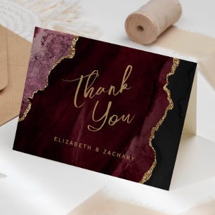 Bourgogne Red Gold Agaat Script Wedding Bedankt Kaart