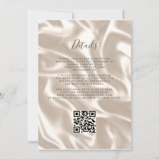 Bourgogne Red Gold Agate Ivory Silk QR Code Huweli Kaart (Achterkant)