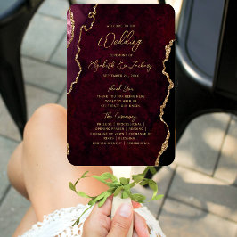 Bourgogne Red Gold Agate Script Wedding Program Handwaaier