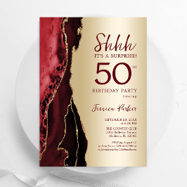 Bourgogne Red Gold Agate Surprise 50e verjaardag Kaart