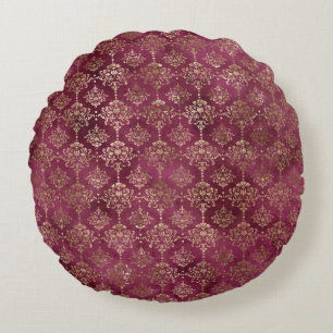 Bourgogne Red Gold Damask Rond Kussen