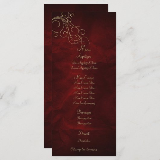 Bourgogne Red Gold Elegant Wedding Menu Rack Kaart (Voorkant / Achterkant)