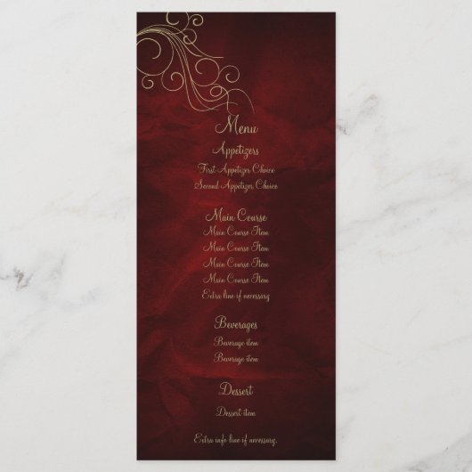 Bourgogne Red Gold Elegant Wedding Menu Rack Kaart (Voorkant)