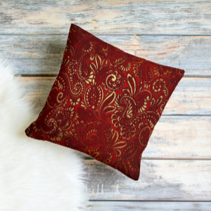  Bourgogne Red Gold Flowers Bohemian Paisley Kussen