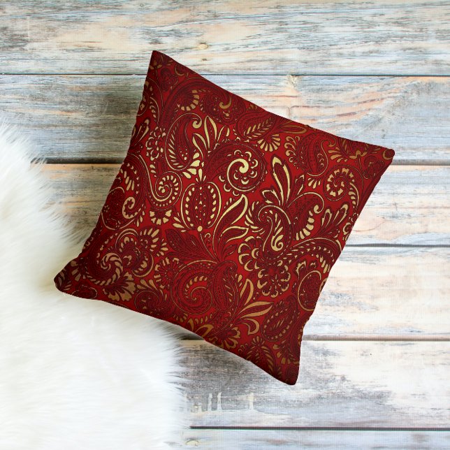  Bourgogne Red Gold Flowers Bohemian Paisley Kussen (Creator heeft geüpload)
