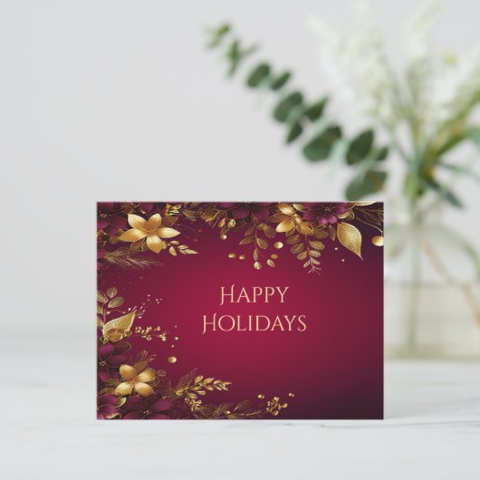 Bourgogne Red Gold Flowers Briefkaart (Staand voorkant)