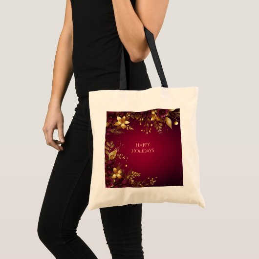 Bourgogne Red Gold Flowers Holiday Canvas tas (Voorkant (product))