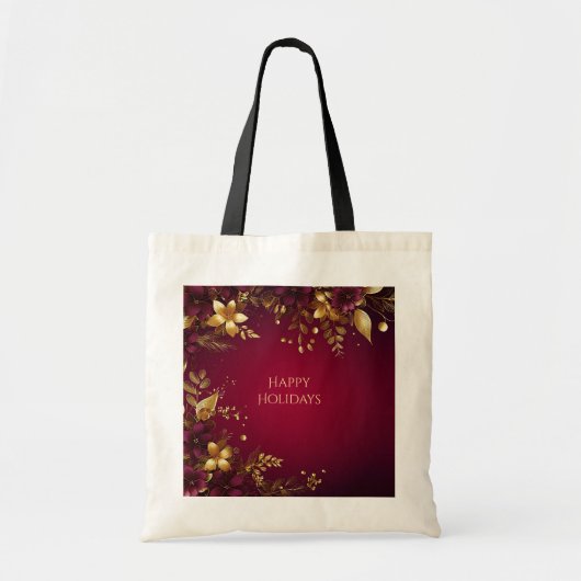 Bourgogne Red Gold Flowers Holiday Canvas tas (Voorkant)