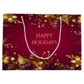 Bourgogne Red Gold Flowers Holiday Gift Bag Groot Cadeauzakje (Achterkant)