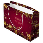 Bourgogne Red Gold Flowers Holiday Gift Bag Groot Cadeauzakje (Achterkant Gekanteld)