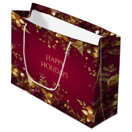 Bourgogne Red Gold Flowers Holiday Gift Bag Groot Cadeauzakje